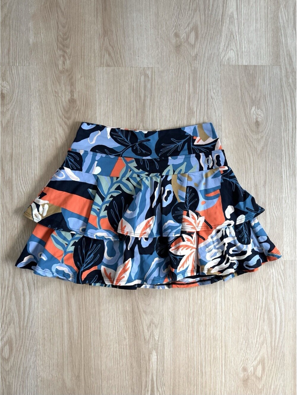 Dona Jo JoJo Skort Small Blue Abstract Layered Ruffle Tennis Golf Pickleball